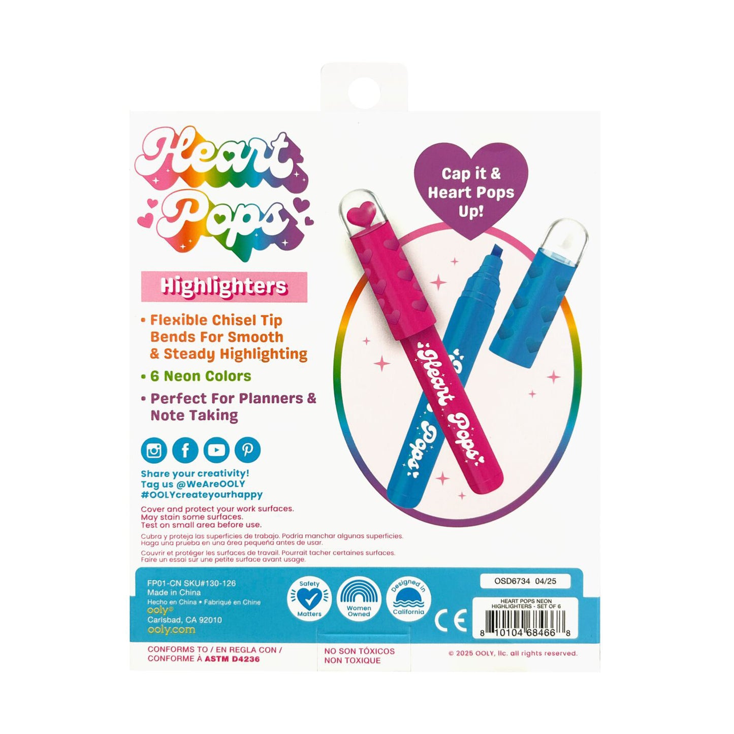 OOLY - Overstregningstusser 6 stk - Heart Pops Neon