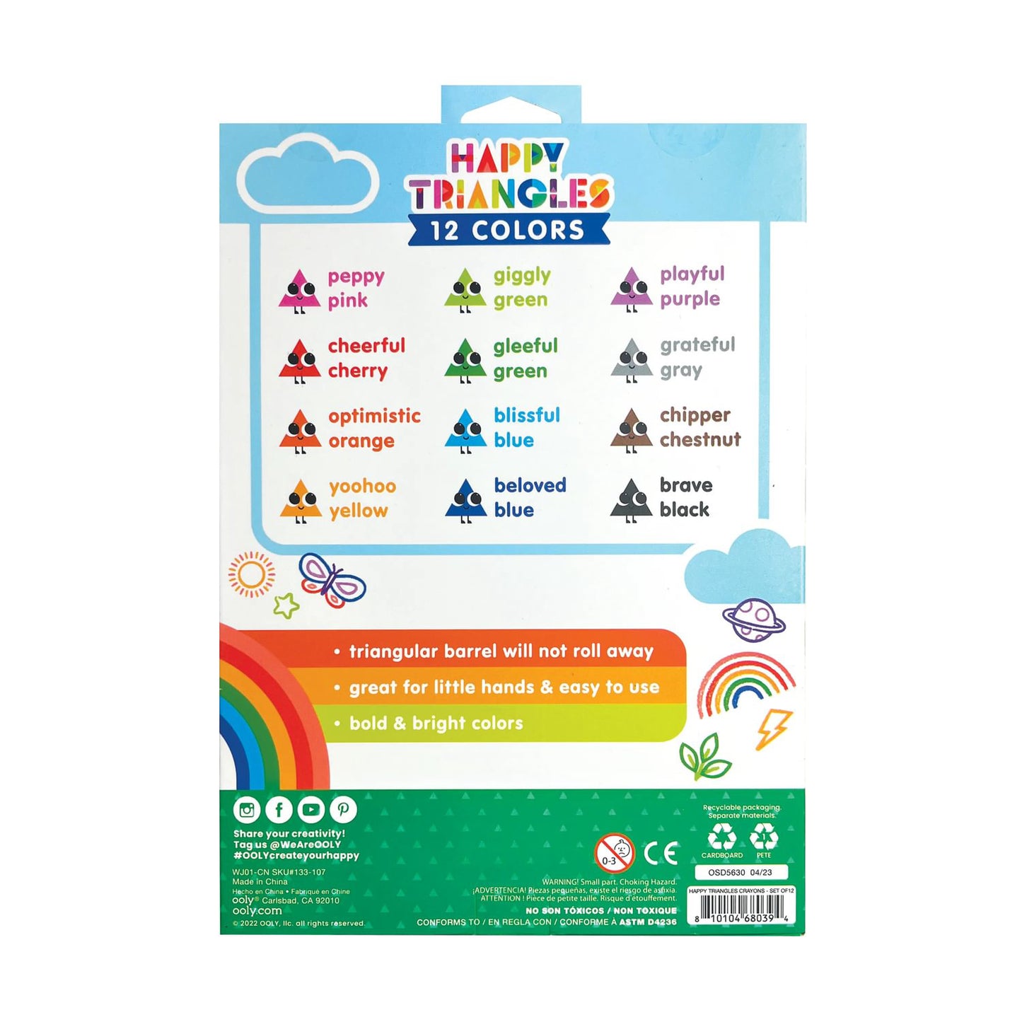 OOLY - Jumbo farvekridt 12 stk - Happy Triangles