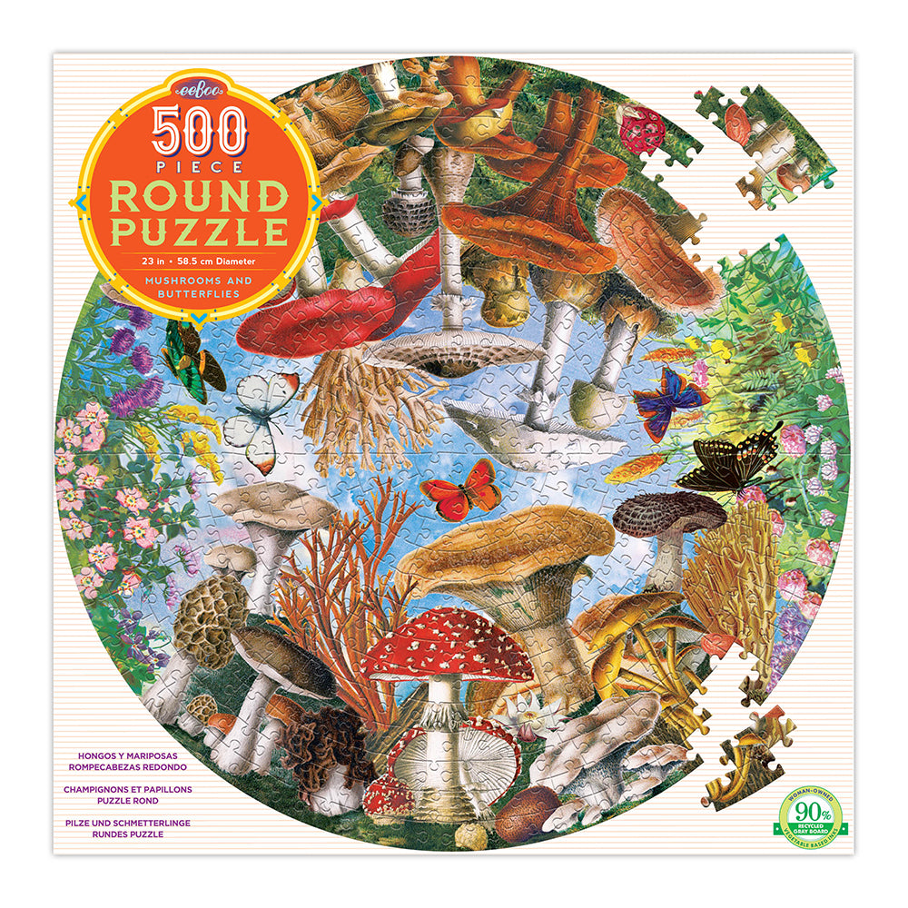 eeBoo - Rundt puslespil 500 brk - Sommerfugle & svampe