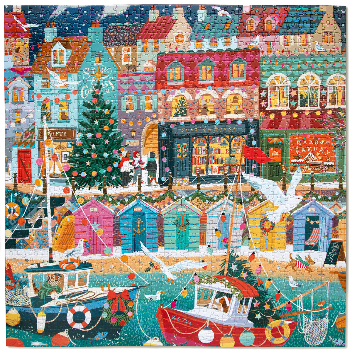 eeBoo - Puslespil 1000 brk - English Seaside Christmas