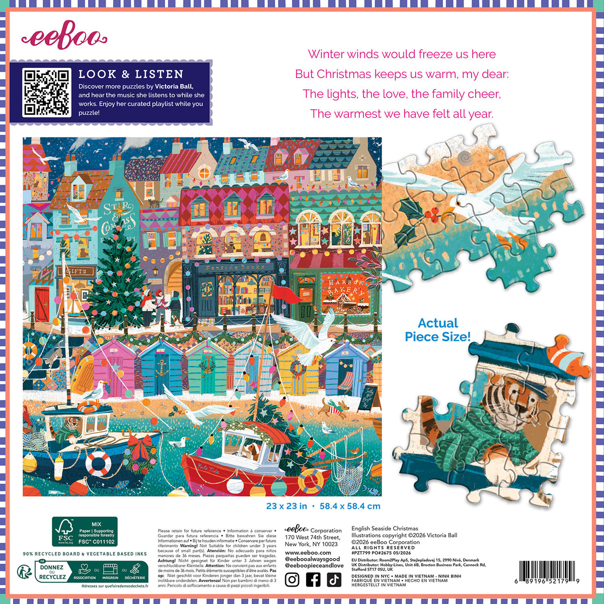 eeBoo - Puslespil 1000 brk - English Seaside Christmas