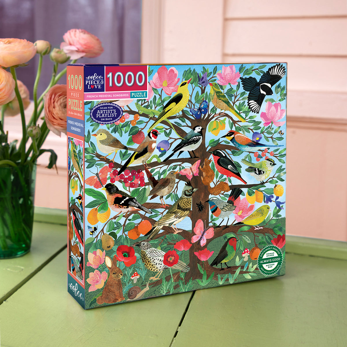 eeBoo - Puslespil 1000 brk - French Medieval Songbirds