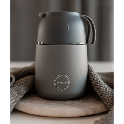 Aya & Ida termokande med hank og gråt design