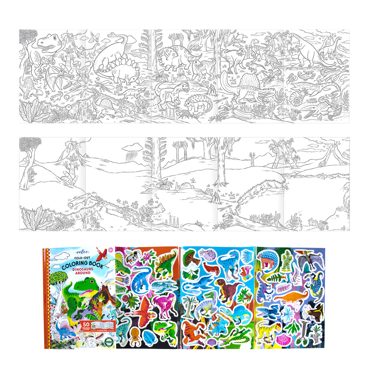 eeBoo - Fold-ud malebog - Dinosaurer