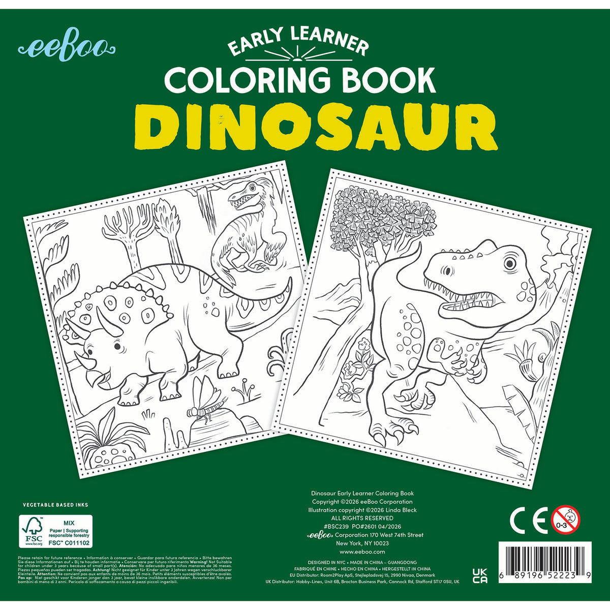 eeBoo - Malebog - Dinosaurer - Kvadratisk 32 sider