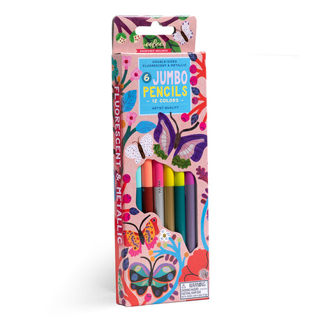 eeBoo - 6 dobbelte farveblyanter jumbo - Sommerfugle