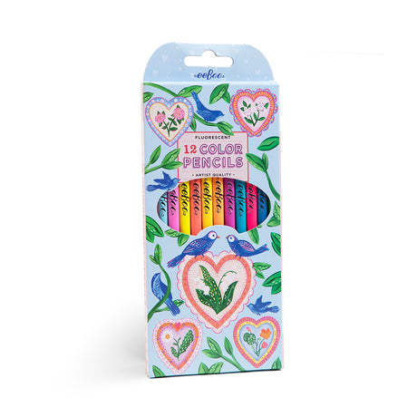 eeBoo - 12 farveblyanter - Hearts & Birds - Neon