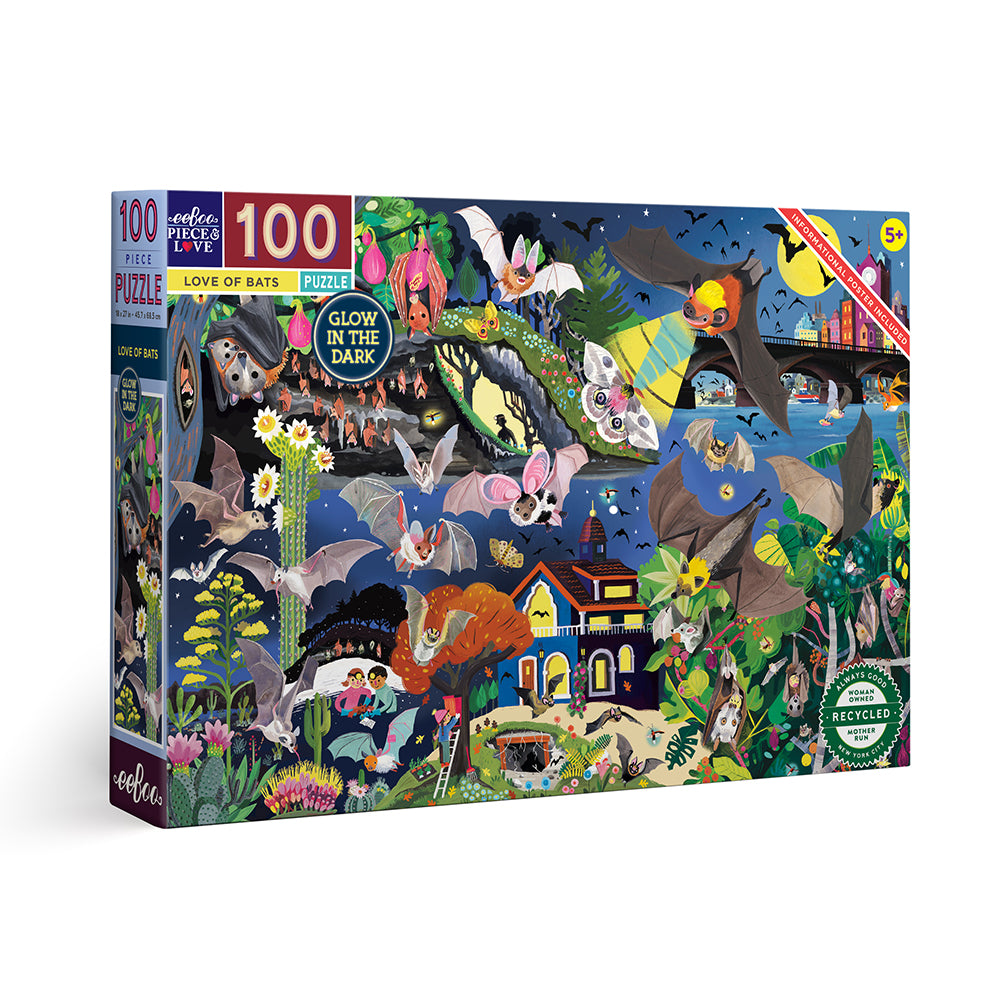 eeBoo - Puslespil 100 brk - Love of Bats (Glow)