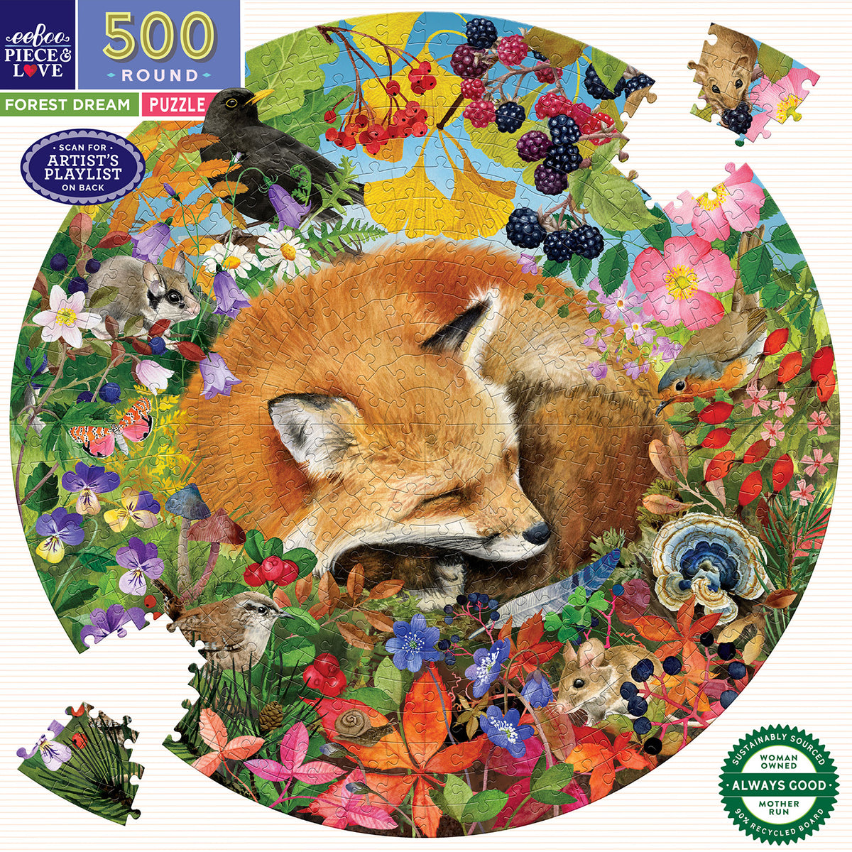 eeBoo - Rundt puslespil 500 brk - Forest Dream