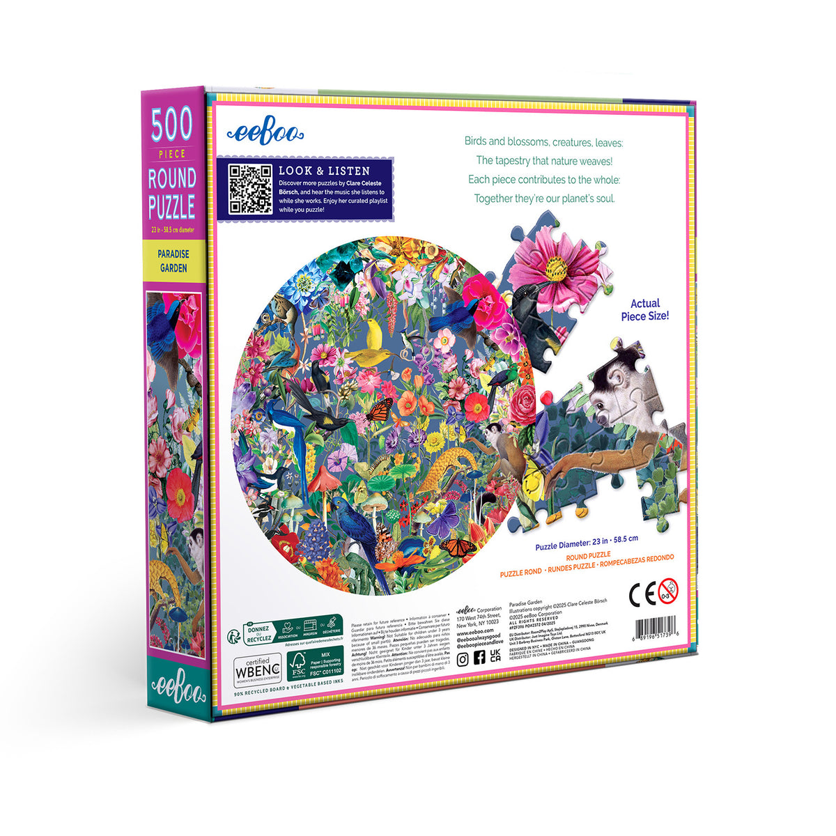 eeBoo - Rundt puslespil 500 brk - Paradise Garden