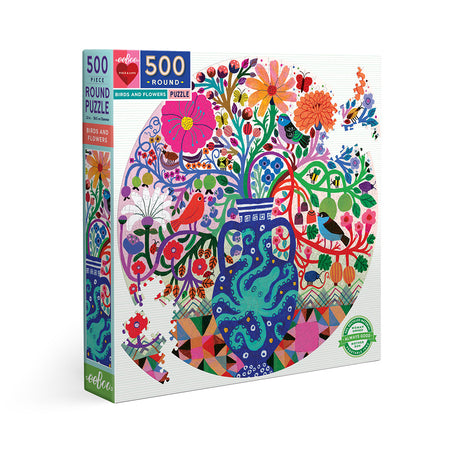 eeBoo - Rundt puslespil 500 brk - Birds and Flowers