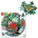 eeBoo - Rundt puslespil 500 brk - Broderi blomster & fugl
