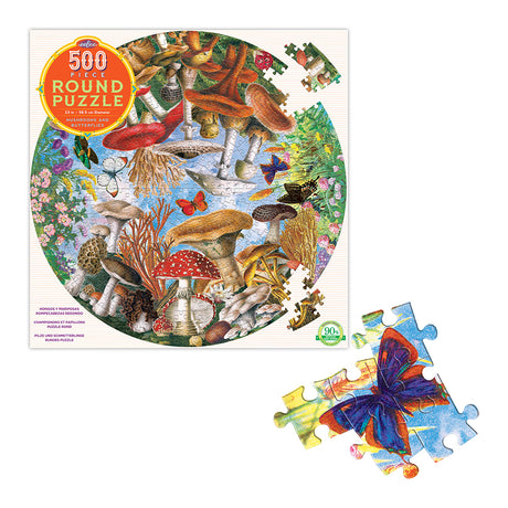 eeBoo - Rundt puslespil 500 brk - Sommerfugle & svampe