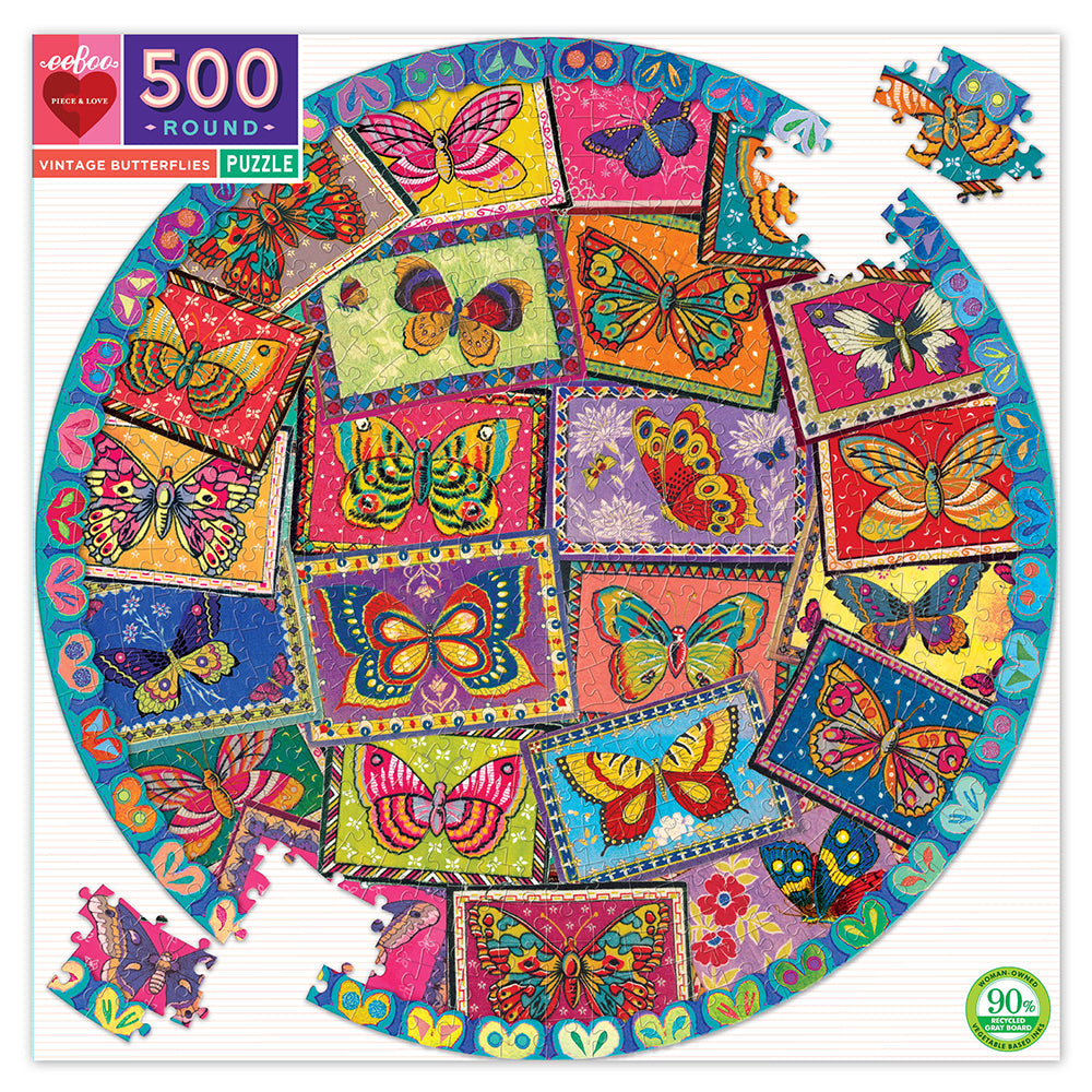eeBoo - Puslespil 500 brk - Vintage sommerfugle