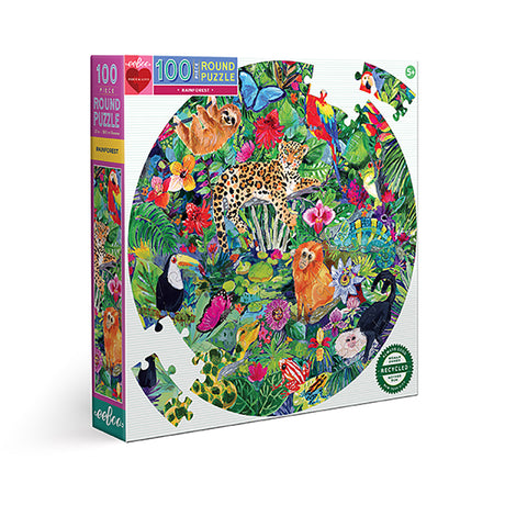 eeBoo - Rundt puslespil 100 brk - Rainforest