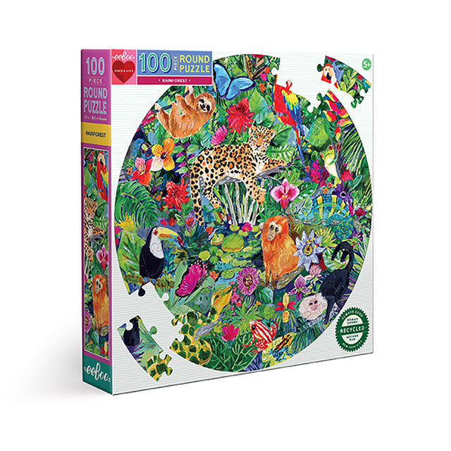 eeBoo - Rundt puslespil 100 brk - Rainforest