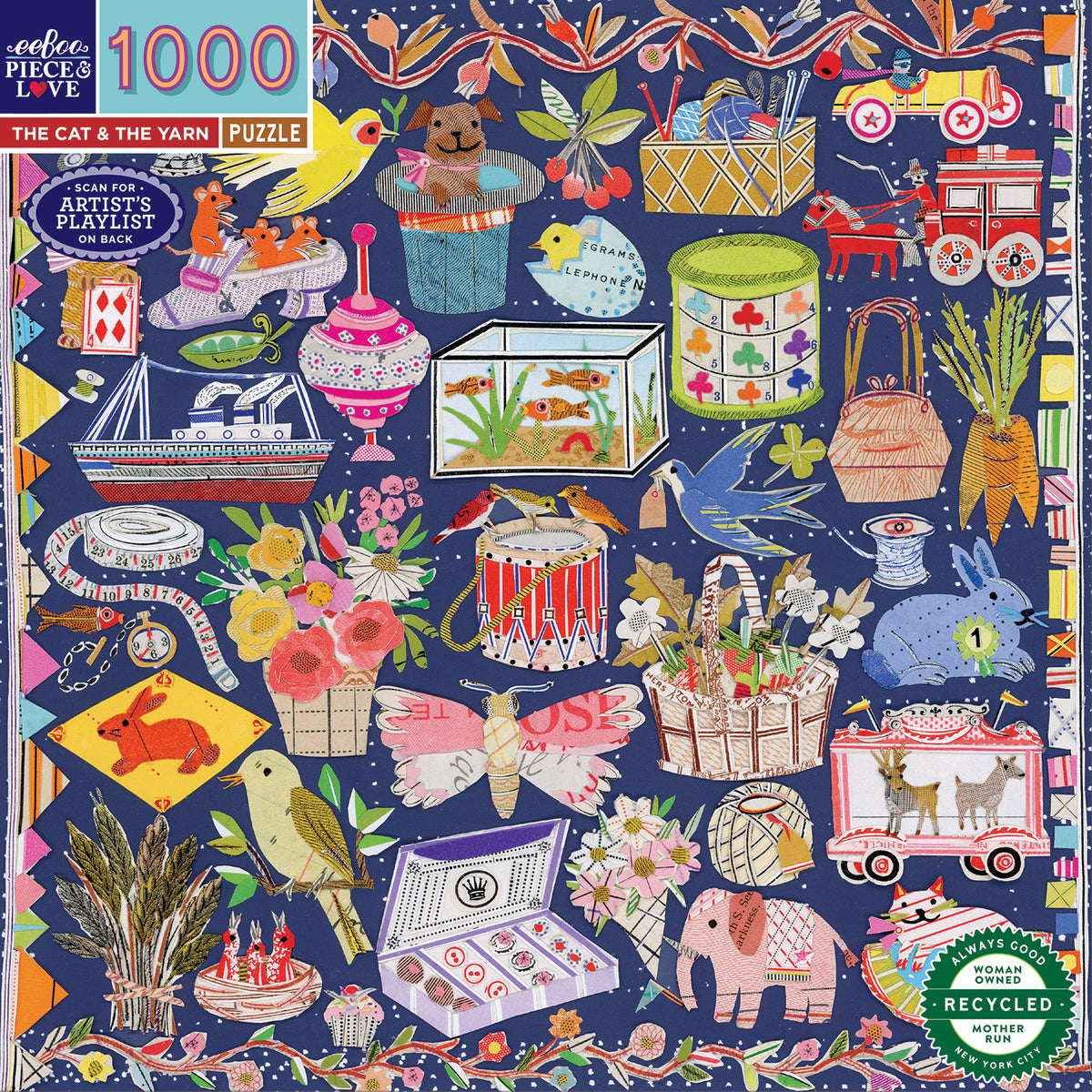 eeBoo - Puslespil 1000 brk - The Cat & The Yarn