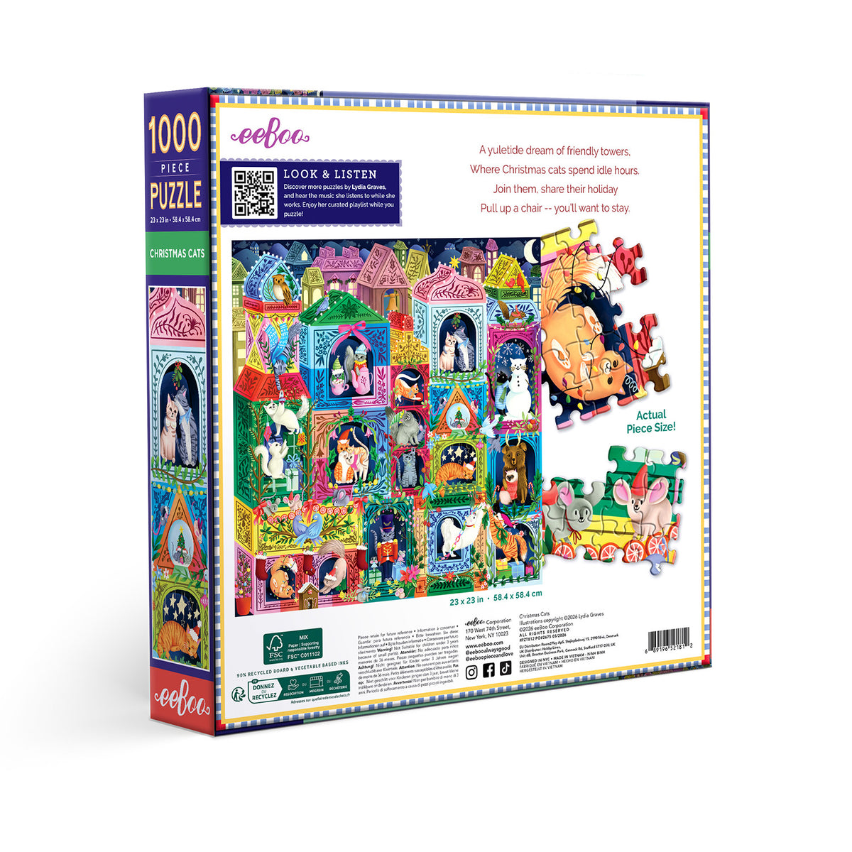eeBoo - Puslespil 1000 brk - Christmas Cats