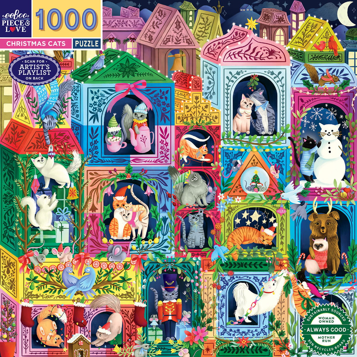 eeBoo - Puslespil 1000 brk - Christmas Cats