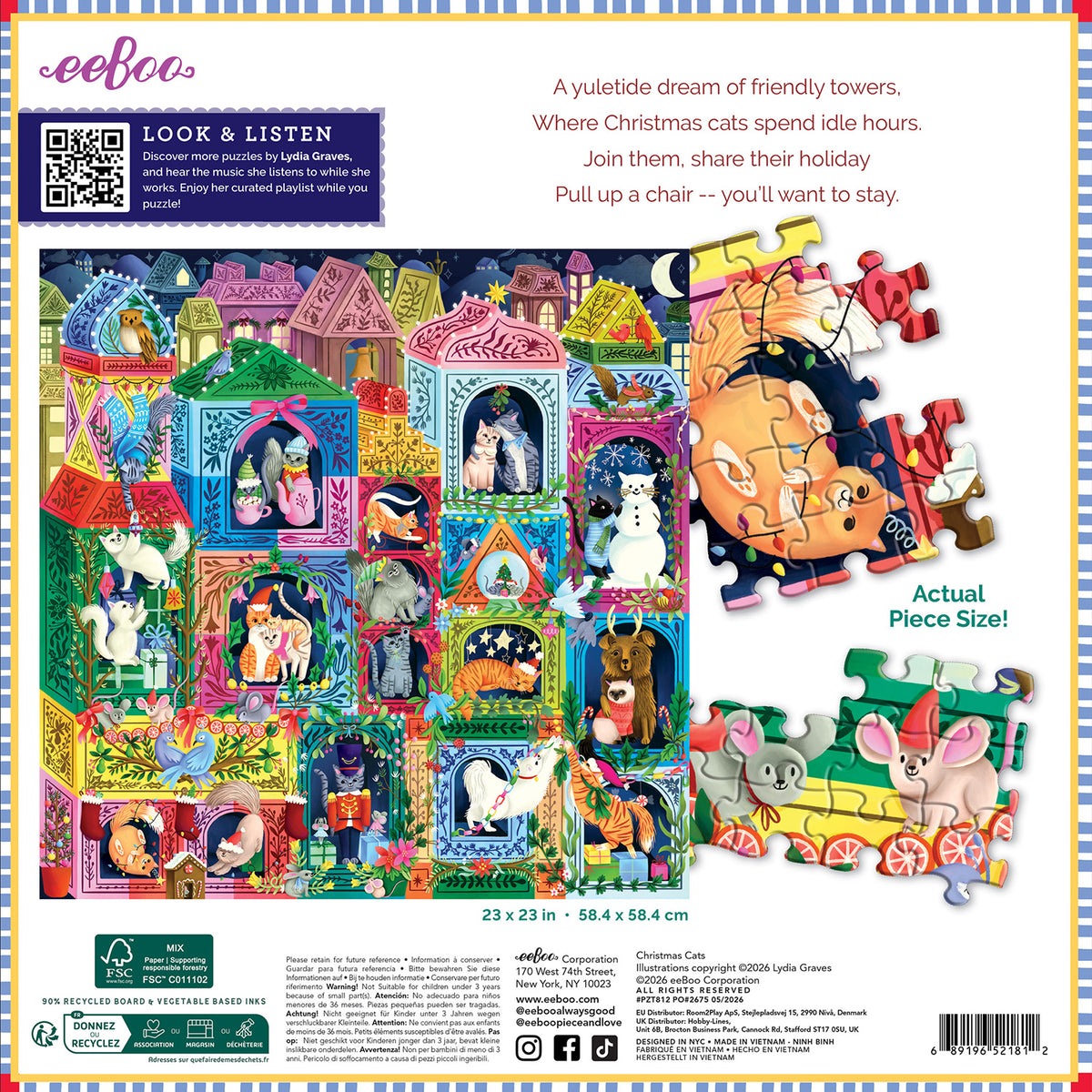 eeBoo - Puslespil 1000 brk - Christmas Cats