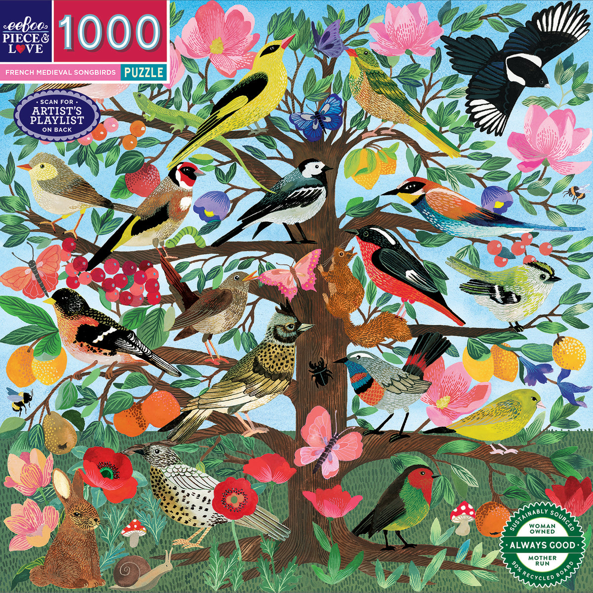 eeBoo - Puslespil 1000 brk - French Medieval Songbirds