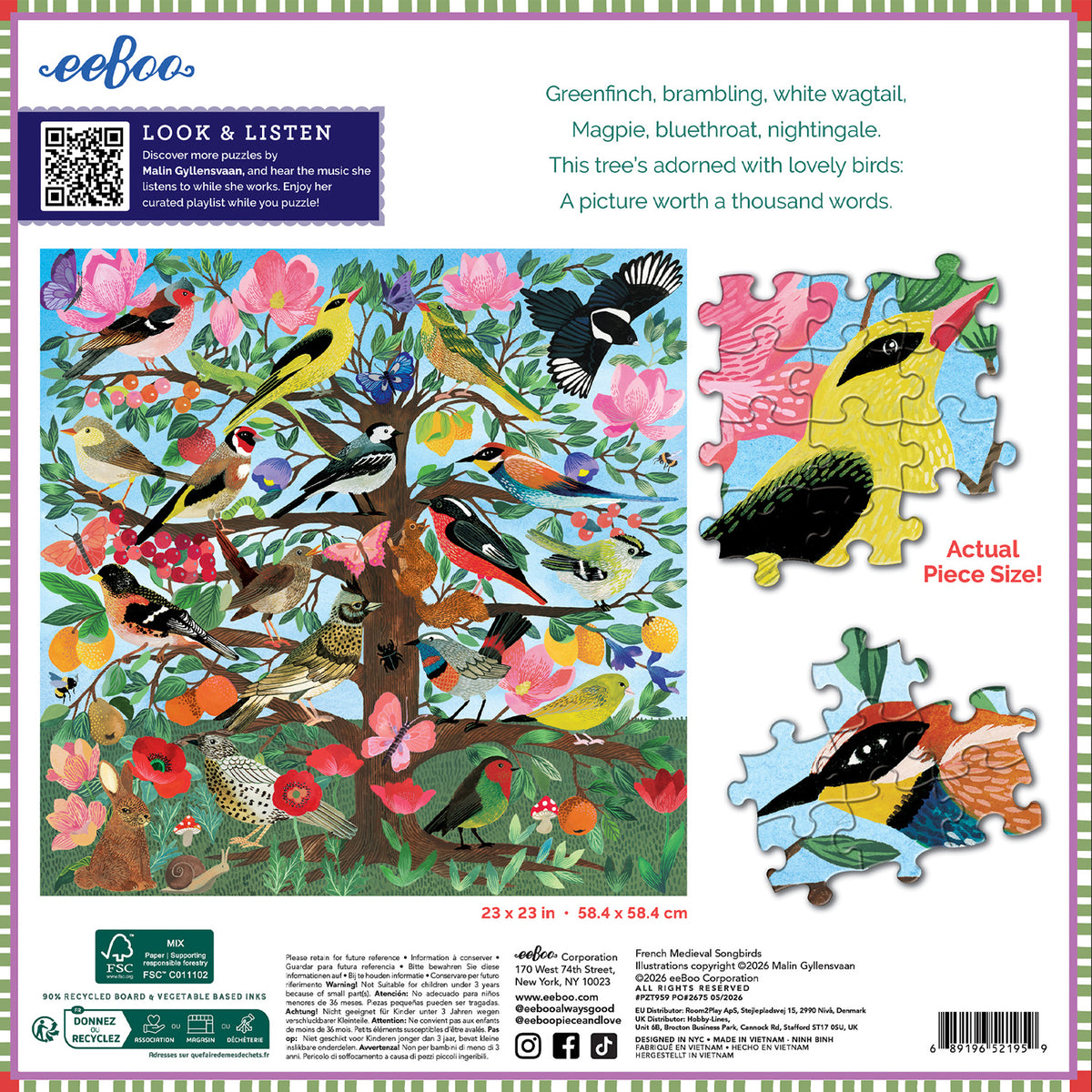 eeBoo - Puslespil 1000 brk - French Medieval Songbirds