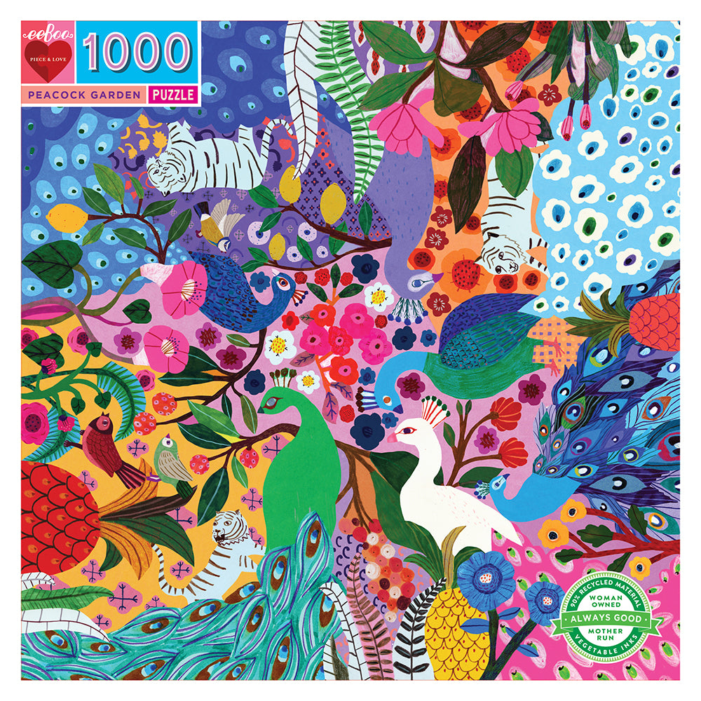 eeBoo - Puslespil 1000 brk - Påfuglehaven