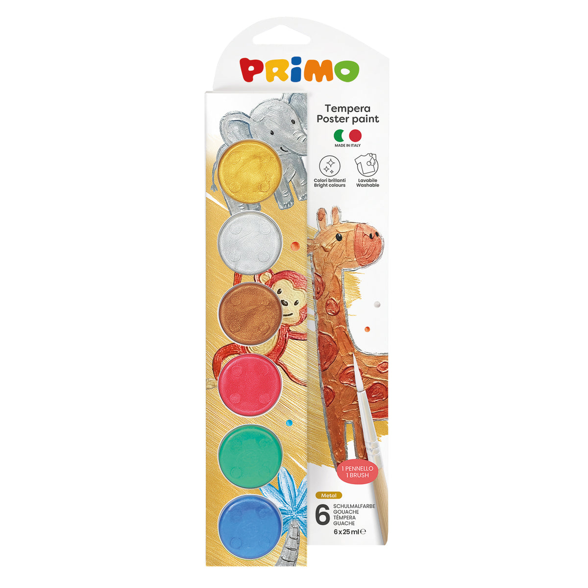 PRIMO - Plakatmaling 6 bøtter 25ml - Metallic