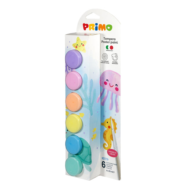 PRIMO - Plakatmaling 6 bøtter 25ml - Pastel