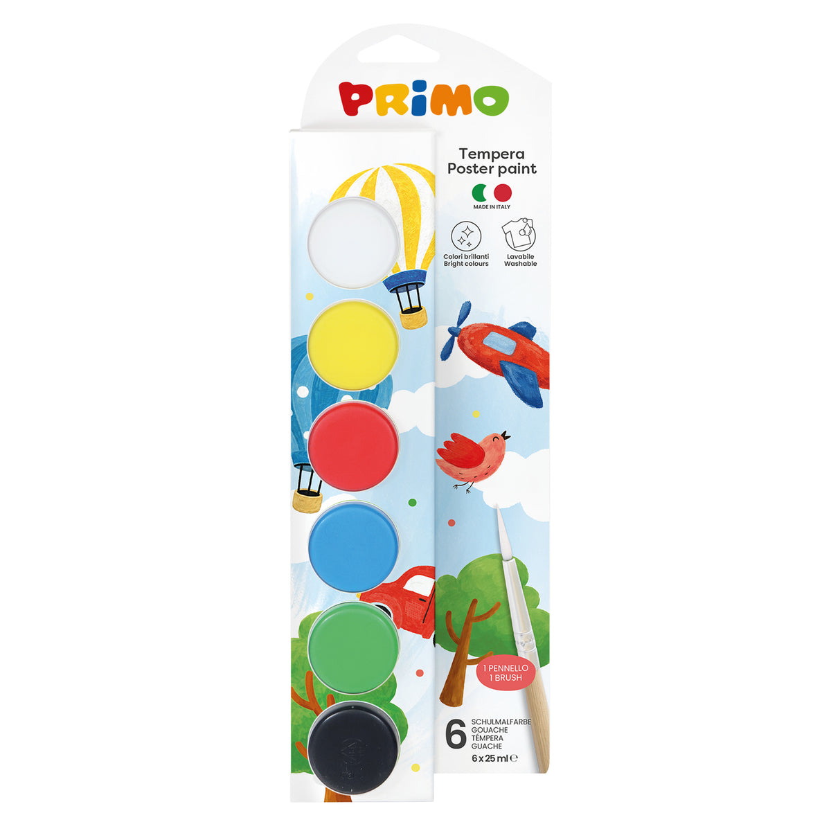 PRIMO - Plakatmaling 6 bøtter 25ml - Basic