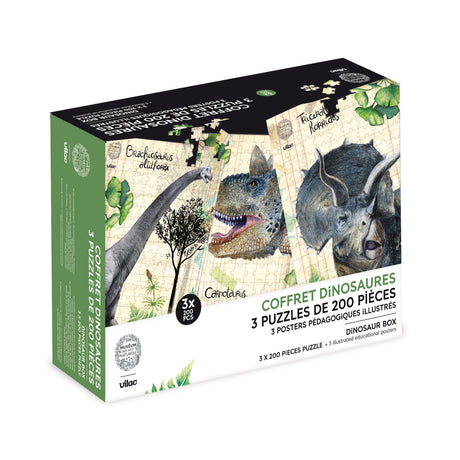 Vilac - Puslespil 3x200 brk - Dinosaurer fra Naturhistorisk Museum
